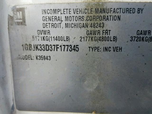 1GBJK33D37F177345 - 2007 CHEVROLET SILVERADO WHITE photo 10