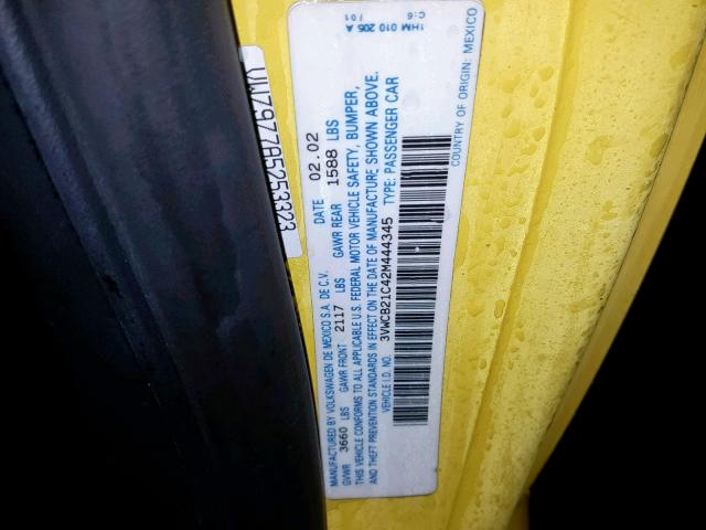3VWCB21C42M444345 - 2002 VOLKSWAGEN NEW BEETLE Sarı foto 10