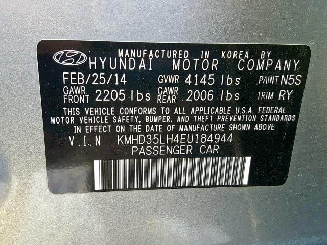 KMHD35LH4EU184944 - 2014 HYUNDAI ELANTRA GT GRAY photo 10