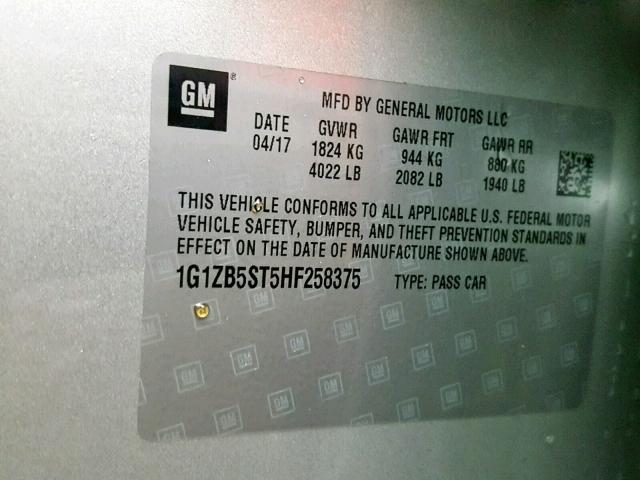 1G1ZB5ST5HF258375 - 2017 CHEVROLET MALIBU LS Gümüş foto 10