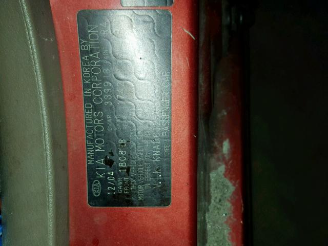 KNADC125056375900 - 2005 KIA RIO RED photo 10