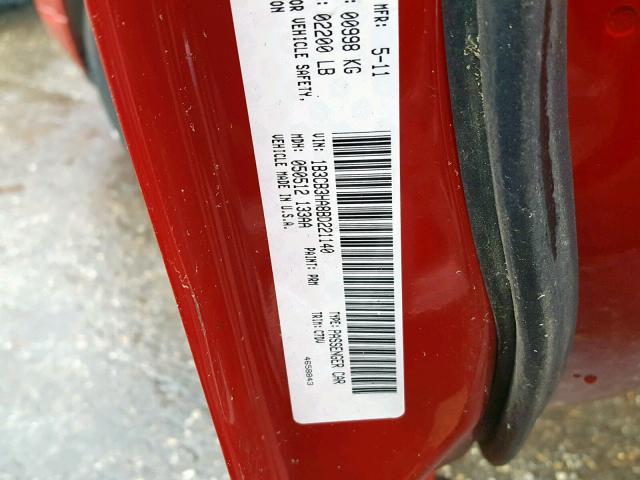 1B3CB3HA8BD221140 - 2011 DODGE CALIBER MA RED photo 10