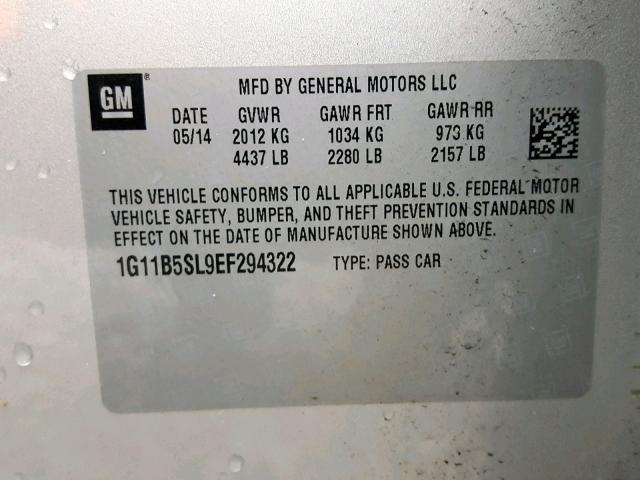 1G11B5SL9EF294322 - 2014 CHEVROLET MALIBU LS SILVER photo 10