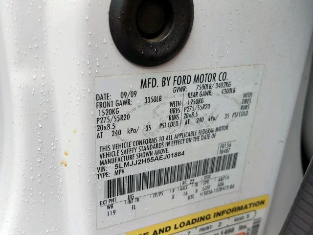 5LMJJ2H55AEJ01884 - 2010 LINCOLN NAVIGATOR 白色 照片 10