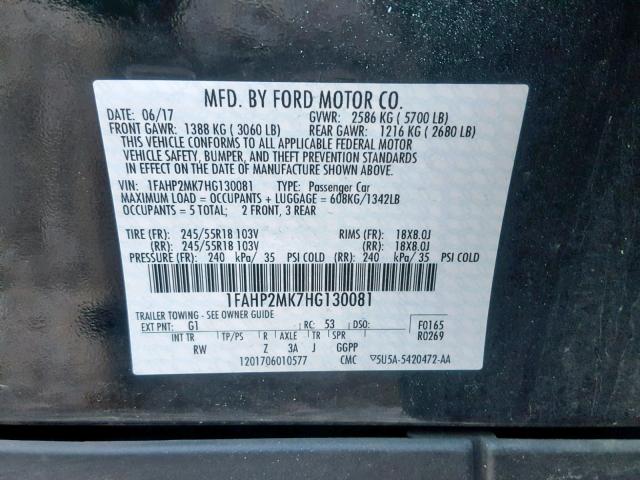 1FAHP2MK7HG130081 - 2017 FORD TAURUS POL TWO TONE photo 10