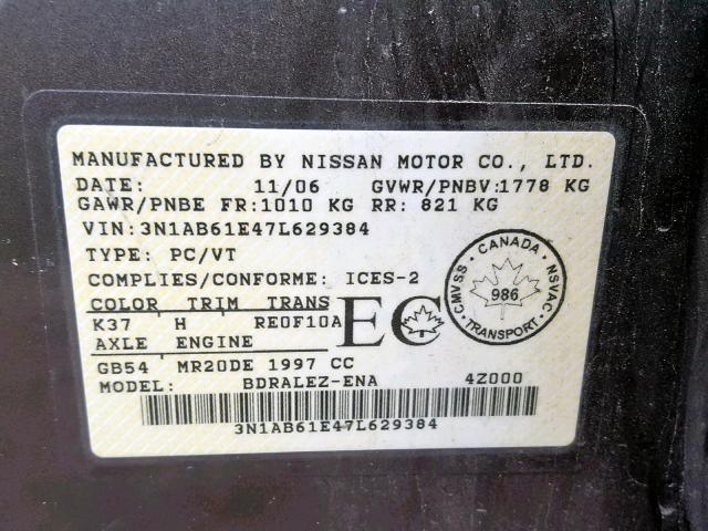 3N1AB61E47L629384 - 2007 NISSAN SENTRA 2.0 BROWN photo 10