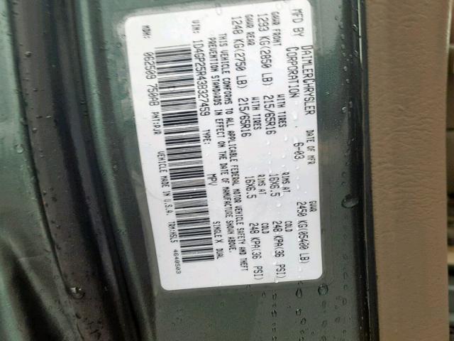 1D4GP25R43B327459 - 2003 DODGE CARAVAN SE GREEN photo 10