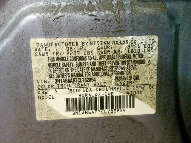 3N1AB6AP7CL782854 - 2012 NISSAN SENTRA 2.0 SILVER photo 10