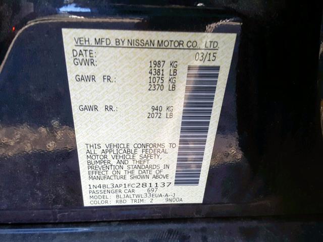 1N4BL3AP1FC281137 - 2015 NISSAN ALTIMA 3.5 BLACK photo 10