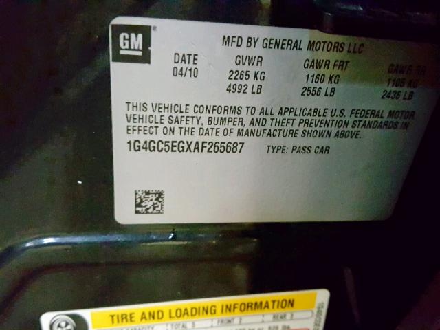 1G4GC5EGXAF265687 - 2010 BUICK LACROSSE C BLACK photo 10