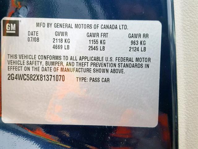 2G4WC582X81371070 - 2008 BUICK LACROSSE C BLUE photo 10