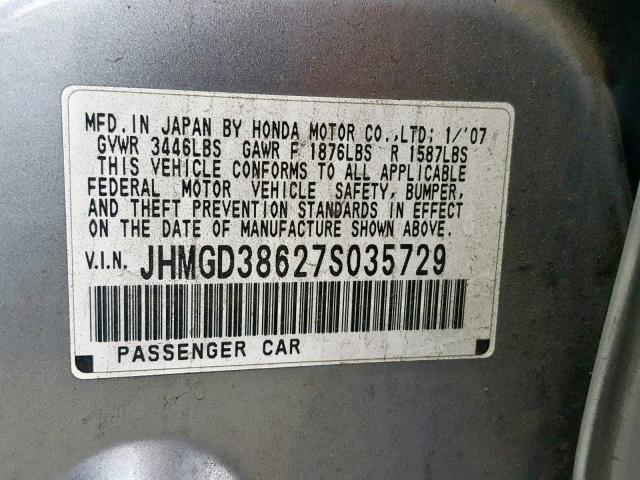 JHMGD38627S035729 - 2007 HONDA FIT S 石墨色 照片 10