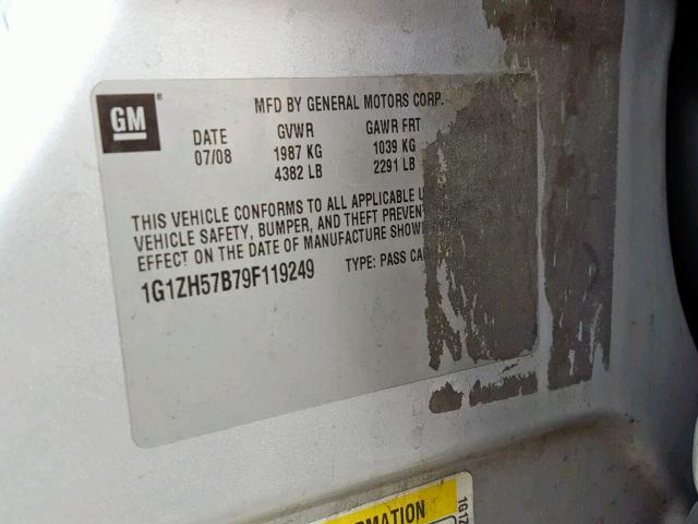 1G1ZH57B79F119249 - 2009 CHEVROLET MALIBU 1LT SILVER photo 10