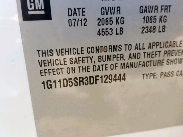 1G11D5SR3DF129444 - 2013 CHEVROLET MALIBU 1LT WHITE photo 10