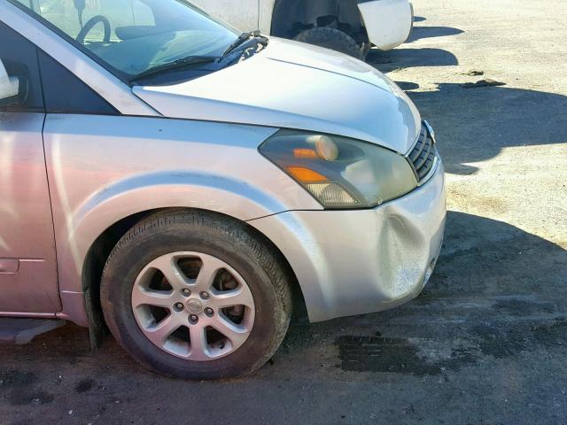 5N1BV28U27N139228 - 2007 NISSAN QUEST S SILVER photo 9