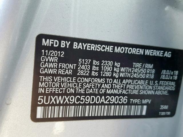 5UXWX9C59D0A29036 - 2013 BMW X3 XDRIVE2 SILVER photo 10