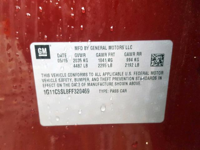 1G11C5SL8FF320469 - 2015 CHEVROLET MALIBU 1LT BURGUNDY photo 10
