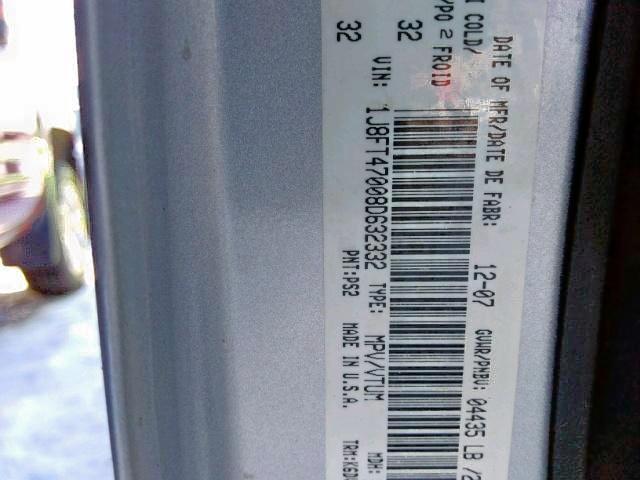 1J8FT47008D632332 - 2008 JEEP COMPASS SP ვერცხლისფერი ფოტო 9