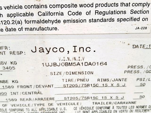 1UJBJ0BM5A1DA0164 - 2010 JAYCO EAGLE  WHITE photo 10