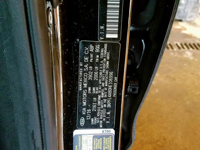 3KPFL4A80HE106996 - 2017 KIA FORTE EX BLACK photo 10