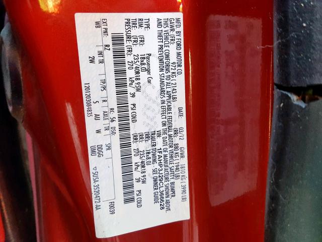 1FAHP3J29CL366628 - 2012 FORD FOCUS TITA RED photo 10