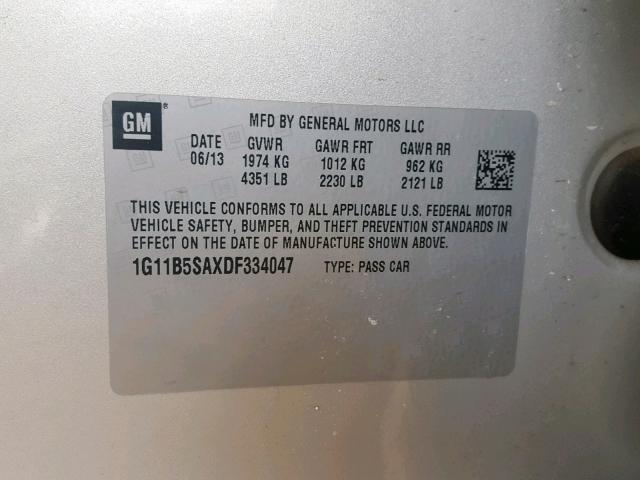 1G11B5SAXDF334047 - 2013 CHEVROLET MALIBU LS SILVER photo 10