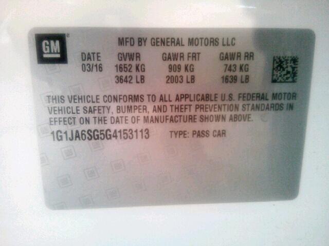 1G1JA6SG5G4153113 - 2016 CHEVROLET SONIC LS WHITE photo 10