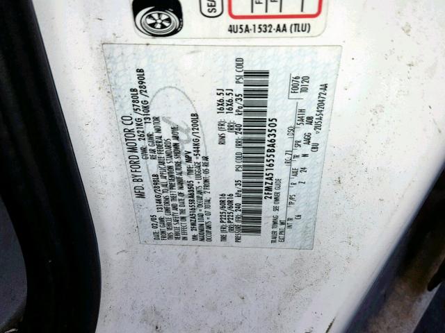 2FMZA51655BA63505 - 2005 FORD FREESTAR S WHITE photo 10