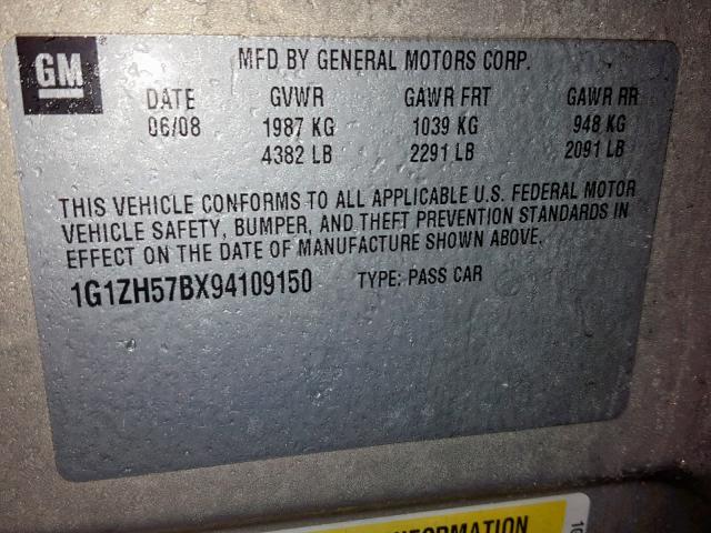 1G1ZH57BX94109150 - 2009 CHEVROLET MALIBU 1LT TAN photo 10