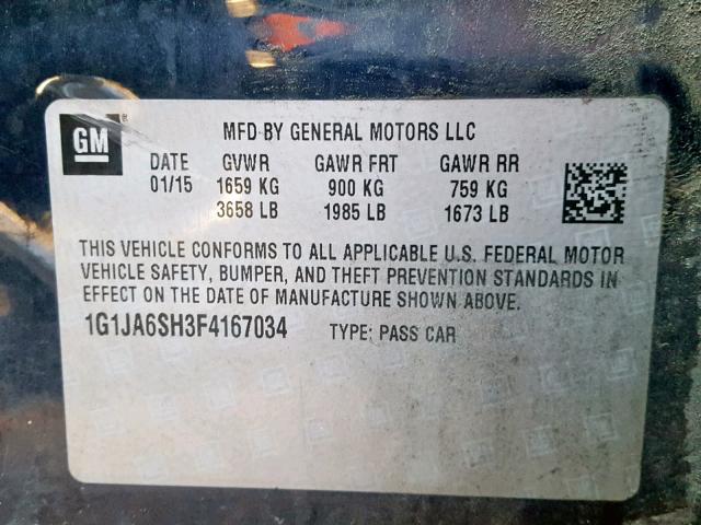 1G1JA6SH3F4167034 - 2015 CHEVROLET SONIC LS 蓝色 照片 10