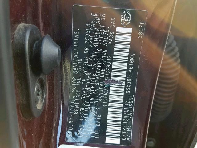 4T1BK3DB6BU379013 - 2011 TOYOTA AVALON BAS Күлгін фото 10