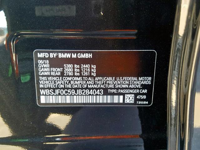 WBSJF0C59JB284043 - 2018 BMW M5 BLACK photo 10