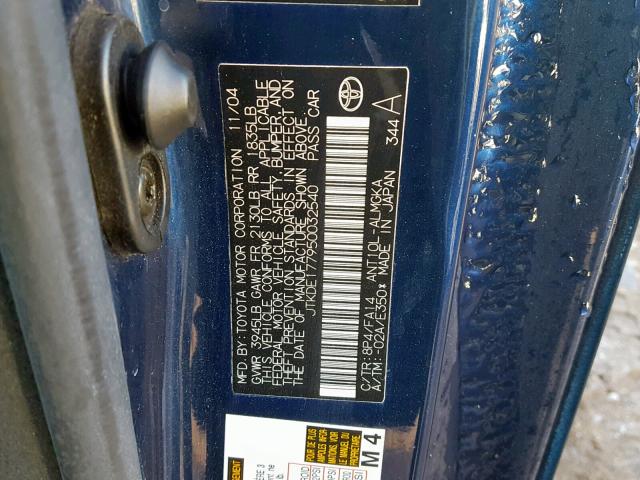 JTKDE177950032540 - 2005 TOYOTA SCION TC 蓝色 照片 10
