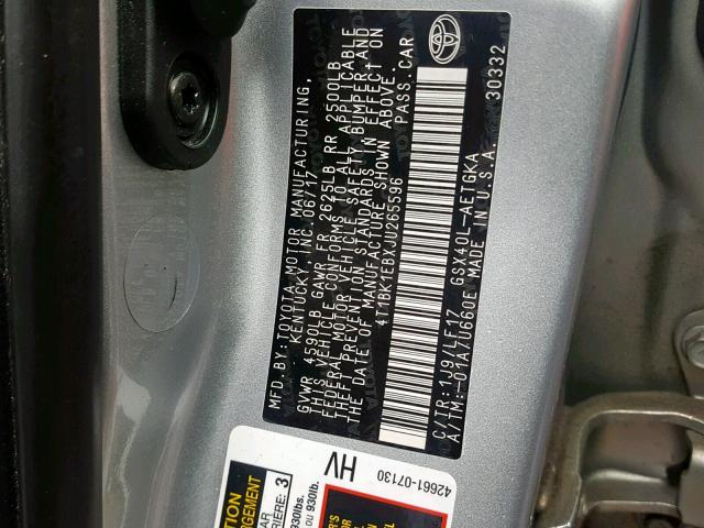 4T1BK1EBXJU265596 - 2018 TOYOTA AVALON XLE SILVER photo 10