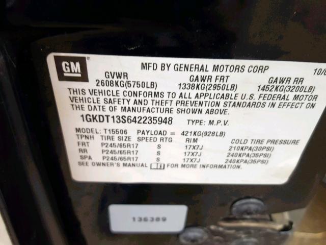 1GKDT13S642235948 - 2004 GMC ENVOY BLACK photo 10