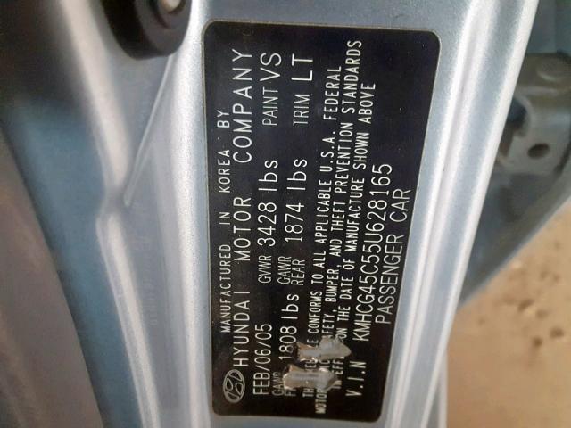 KMHCG45C55U628165 - 2005 HYUNDAI ACCENT GL SILVER photo 10