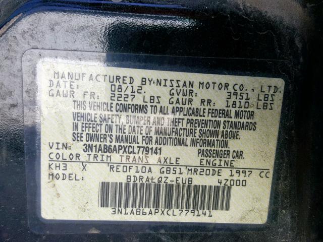 3N1AB6APXCL779141 - 2012 NISSAN SENTRA 2.0 BLACK photo 10