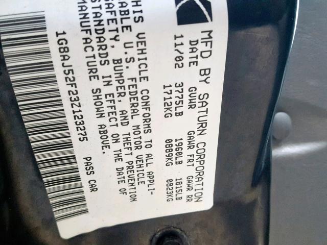1G8AJ52F23Z123275 - 2003 SATURN ION LEVEL 黑色 照片 10
