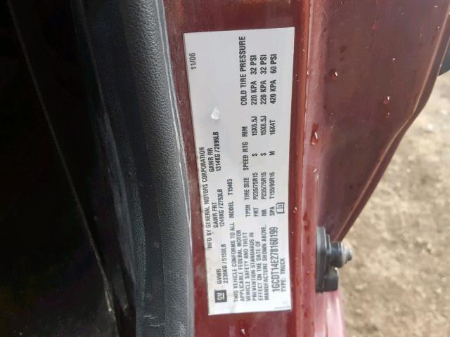 1GCDT14E278160199 - 2007 CHEVROLET COLORADO RED photo 10