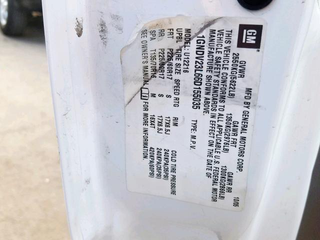 1GNDV23L66D155035 - 2006 CHEVROLET UPLANDER L Ağ foto 10