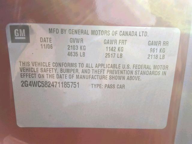 2G4WC582471185751 - 2007 BUICK LACROSSE C RED photo 10