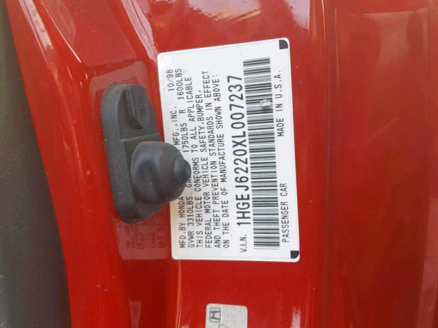 1HGEJ6220XL007237 - 1999 HONDA CIVIC DX RED photo 10