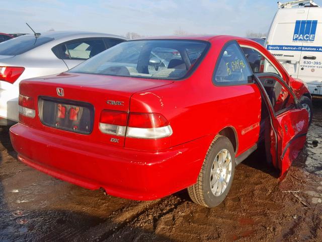 1HGEJ6220XL007237 - 1999 HONDA CIVIC DX RED photo 4