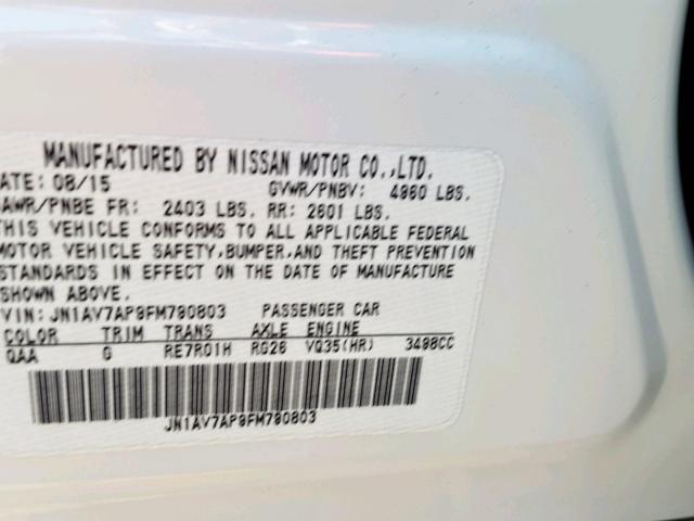 JN1AV7AP9FM790803 - 2015 INFINITI Q50 HYBRID WHITE photo 10