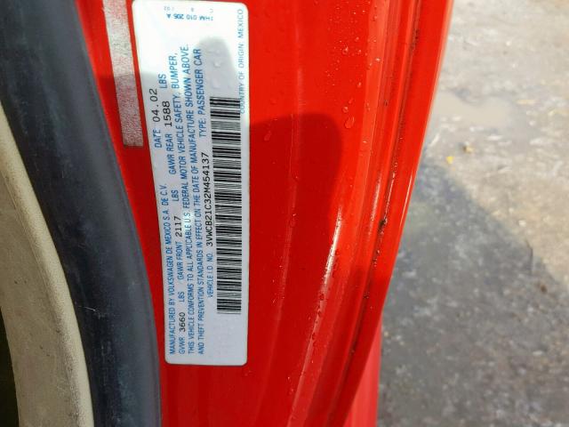 3VWCB21C32M454137 - 2002 VOLKSWAGEN NEW BEETLE წითელი ფოტო 10