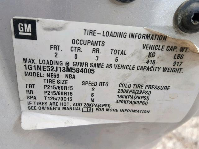 1G1NE52J13M584005 - 2003 CHEVROLET MALIBU LS ვერცხლისფერი ფოტო 10