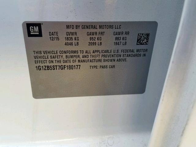 1G1ZB5ST7GF180177 - 2016 CHEVROLET MALIBU LS Ağ foto 10