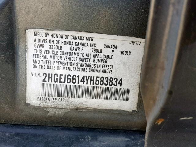 2HGEJ6614YH583834 - 2000 HONDA CIVIC BASE Boz foto 10