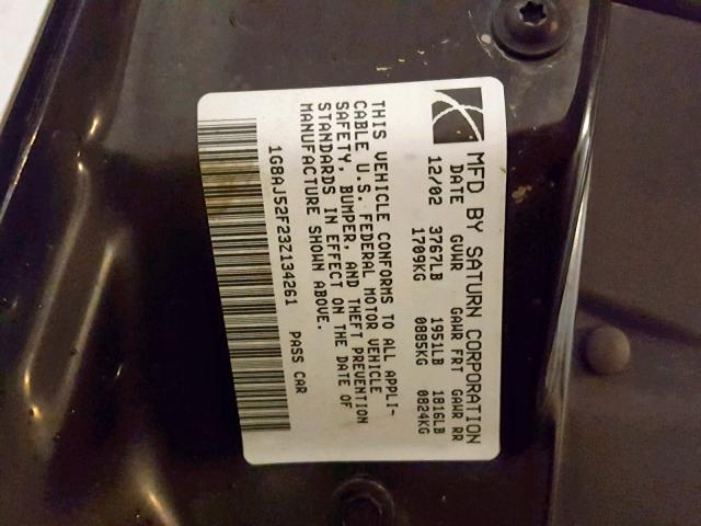 1G8AJ52F23Z134261 - 2003 SATURN ION LEVEL SILVER photo 10