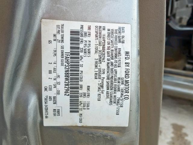 1FAHP32N88W282962 - 2008 FORD FOCUS S/SE TAN photo 10